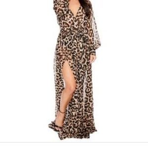 Naked Wardrobe sheer wrap dress with body suit.